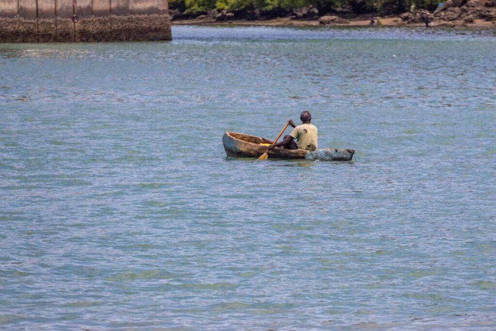 Man on a boat going fishing in Mombasa, Indian ocean